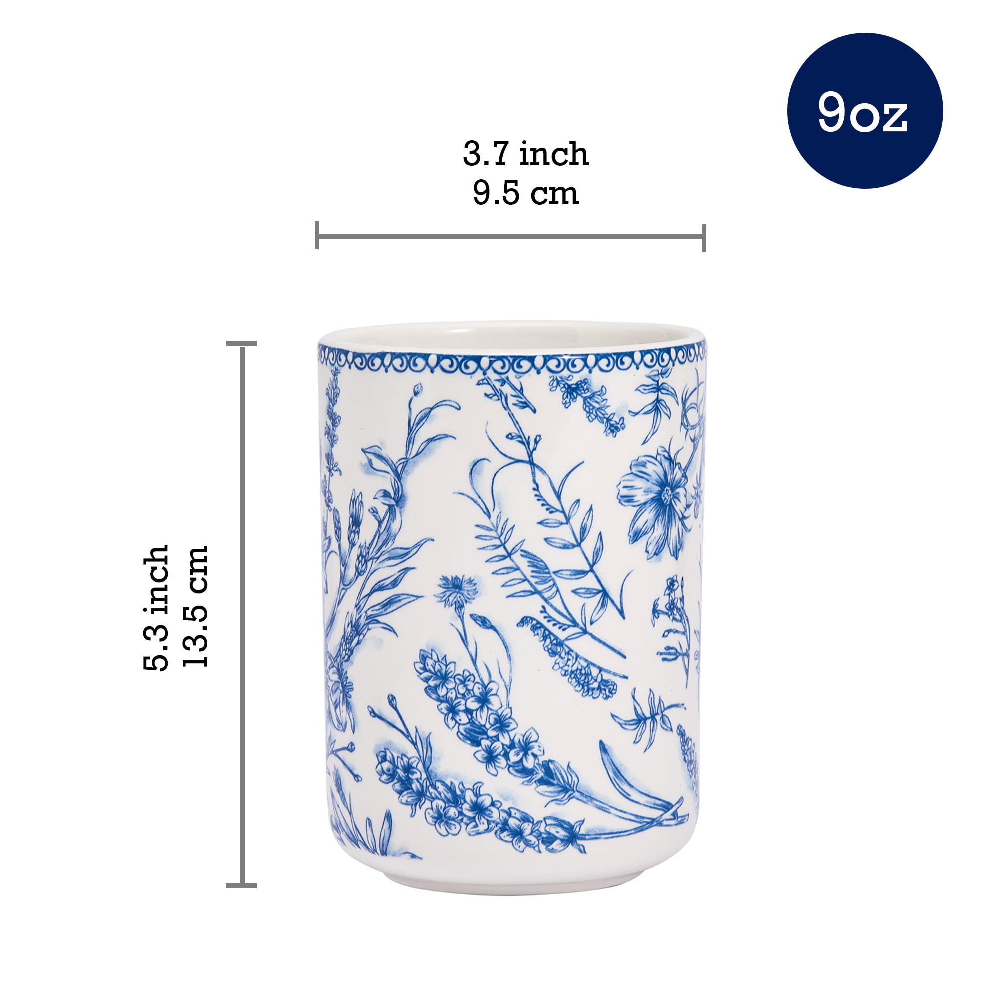 Bico Blue Garden Toile De Jouy Ceramic Utensil Holder Set of 2, Ceramic Kitchen Utensil Crocks for Countertop, Large Cooking Tool Holder Counter Decor, Spatula Organizer