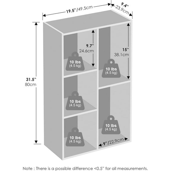 Closet Organizers and Storage, 5-Cube Reversible Shelves, White, 9.4 x 19.5 x 31.5 Inches