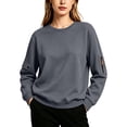 thumbnail image 2 of Ladies Fashion Sweatshirt Women’S Solid‑Color Round Neck Pullover Winter Loose Long Sleeve Sweatshirt with Ribbed Zip‑Pocket Splicing Chic Garment for Street Style and Casual Gatherings Dark Gray S, 2 of 9