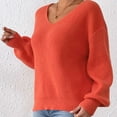 thumbnail image 6 of XPMWRP Women's Solid Color Long Sleeve Knit Pullover Ribbed Sweaters V Neck Oversized Loose Casual Cozy Soft Slouchy Sweater Tops Orange M, 6 of 9