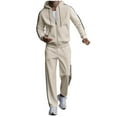 thumbnail image 2 of Donemore Men's Waffle-Knit Hooded Sweatshirt & Elastic Waist Jogger Pants Set with Drawstring, Solid Color Casual Loungewear Two-Piece Outfit, 2 of 8