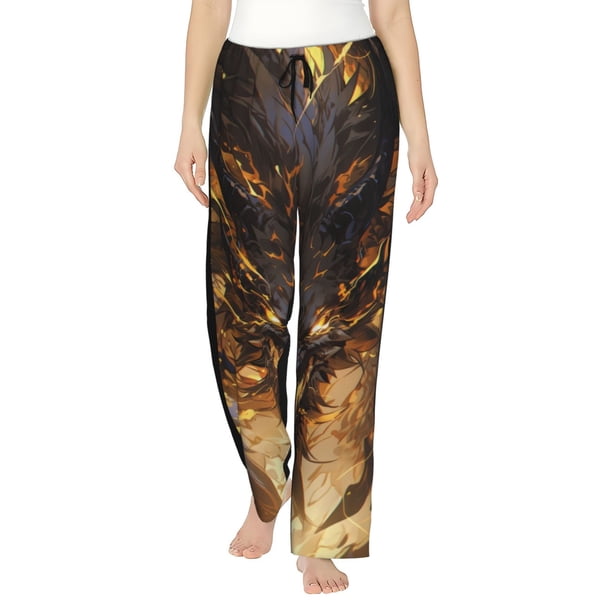 Balery Cool Black Gold Dragon Pantalones de pijama para mujer, pijamas ultraligeros, pantalones de estar por casa-X-Large