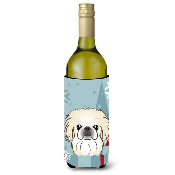 Caroline's Treasures BB1717LITERK Winter Holiday Pekingese Wine Bottle Beverage Insulator Hugger , Wine Bottle,