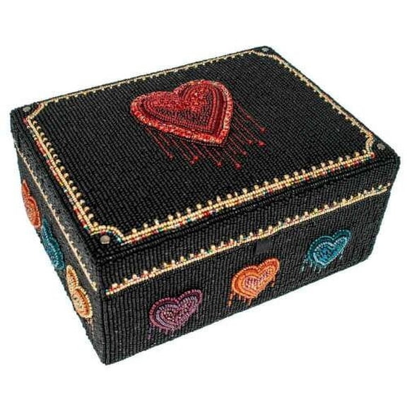 Mary Frances Love all Around Beaded Box Large Black hearts Heart Red Blue NEW
