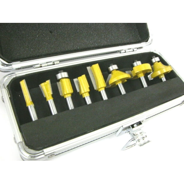 1/4" ROUTER BIT SET 8 CARBIDE BITS KIT Quarter Inch Shank ALUMINUM CASE New