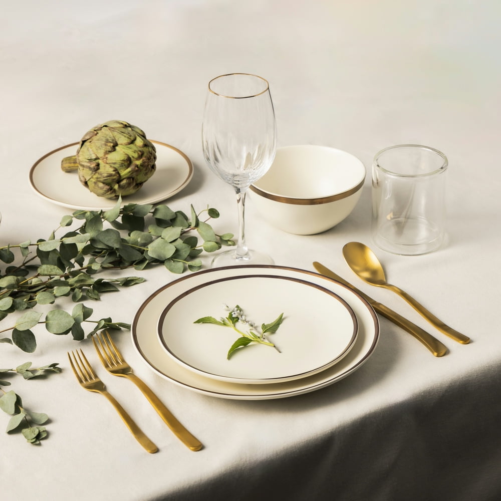 Thyme & Table Everest Ceramic Salad Plate, Off-White with Gold Rim