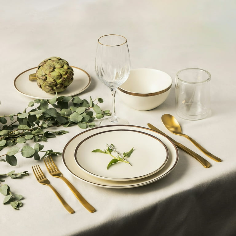 Thyme & Table Everest Ceramic Bowl Off-White with Gold Rim