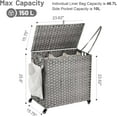 thumbnail image 4 of Laundry Hamper with Wheels, 39.6 Gallon(150L) Rolling Laundry Basket with Lid, 3-Section Rattan Clothes Hamper with 3 Removable Liner & 3 Mesh Bags, Laundry Sorter with Side Pocket, Grey, 4 of 16