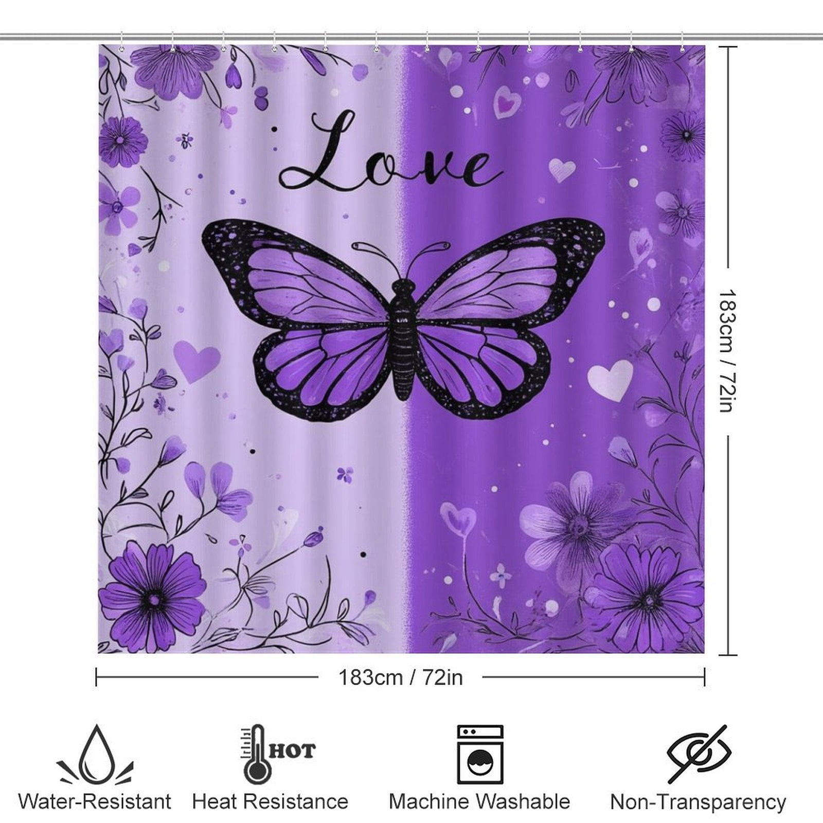 Dreamy Purple Butterfly Pattern (55)-2 Shower Curtain Waterproof Bathroom Curtain Set with Hooks Home Decor Bathroom Curtains 4pcs