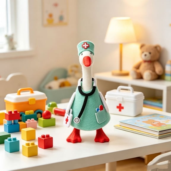 RUINIXCW 7 Inch Nurse Desk Goose Outfits Desktop Duck Outfit Decor Mini Porch Goose Outfit for Desk Goose Figurine Desk Goose Felt Clothes and Accessories Set (No Goose)
