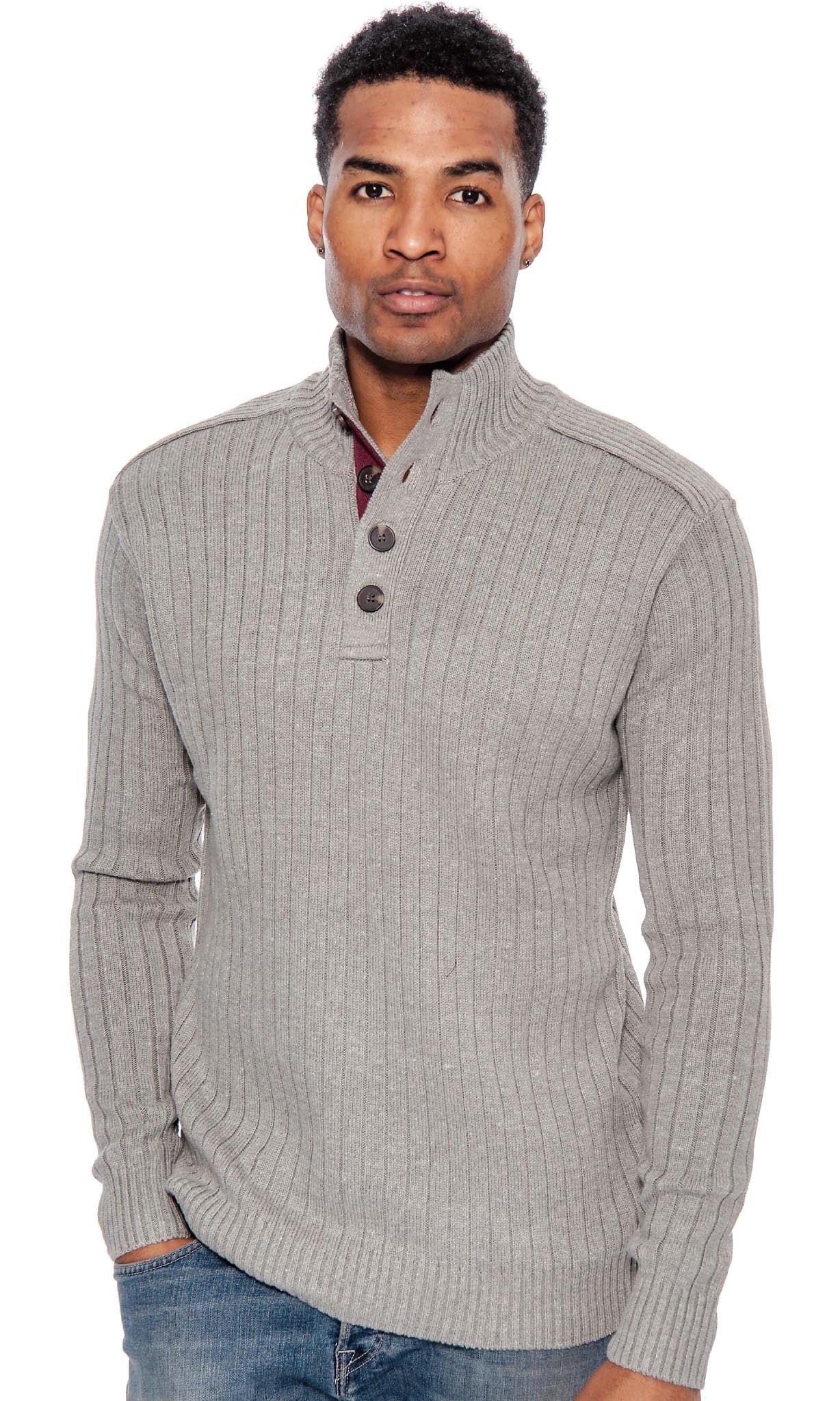Button Pullover Sweater-Grey 