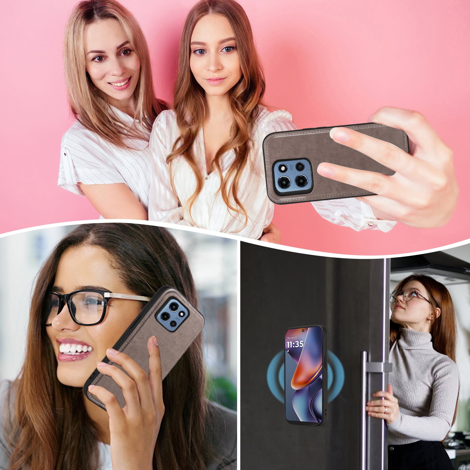 Asuwish Phone Case for Motorola Moto G 5G 2025 Zipper Wallet Detachable Cell Cover with Tempered Glass Screen Protector Crossbody Lanyard Strap Flower Flip Card Holder G5G 5 G G5 Women Men Girls Gray