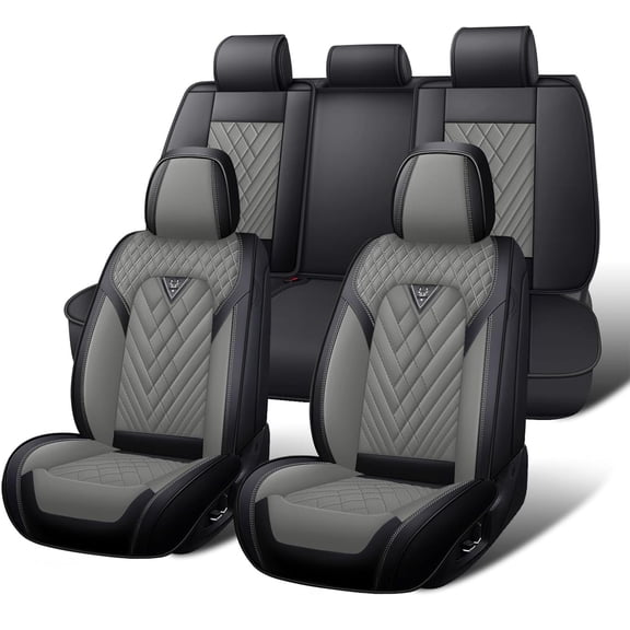 Fit for Jeep Grand cherokee 2007 Seat Cover, Faux Leather 5 Seats Full Set Scratch Resistant Non-slip, Black and Gray Car Seat Covers, Beautify the Interior of Old Cars