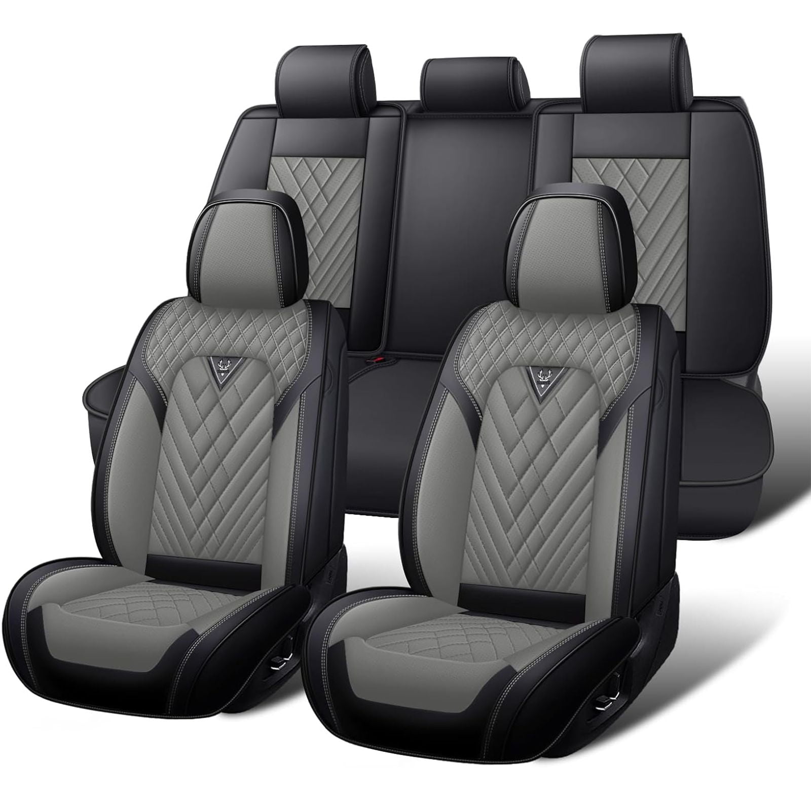 2012 for Toyota Rav4 Car Seat Cover Black and Gray Car Seat Covers Faux Leather Full Set of 5 Seats Scratch Resistant Waterproof Pet Car Seat Covers