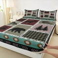 thumbnail image 3 of jejeloiu Kawaii Bear Paws Twin Sheet Sets,Rustic Farmhouse Cabin Twin Fitted Sheet,Patchwork Checkered Retro Aztec Flat Sheet For Kids,Breathable Home Decor,3 Pieces, 3 of 7
