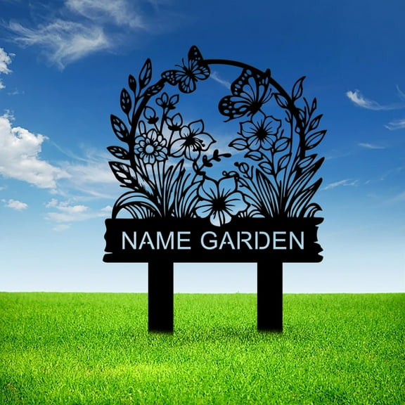 Custom Metal Garden Sign, Flower Sign with Stakes, Personalized Garden Name Sign, Lawn Signs, Outdoor Metal Sign, Garden Decor