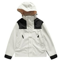 Women's Windproof Jacket Waterproof Lightweight Outdoor Raincoat Hooded for Hiking skiing Casual Color Block Interchange Jacket Drawstring Pocket Long Sleeve Hooded Casual Outwear Jackets White 3XL