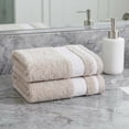 thumbnail image 5 of REGALWOVEN 2 Pack Pure Cotton Hand Towels with Textured Stripe Border, Soft Absorbent Quick Drying Decorative Towel Set for Bathroom Camel 29" x 13", 5 of 7