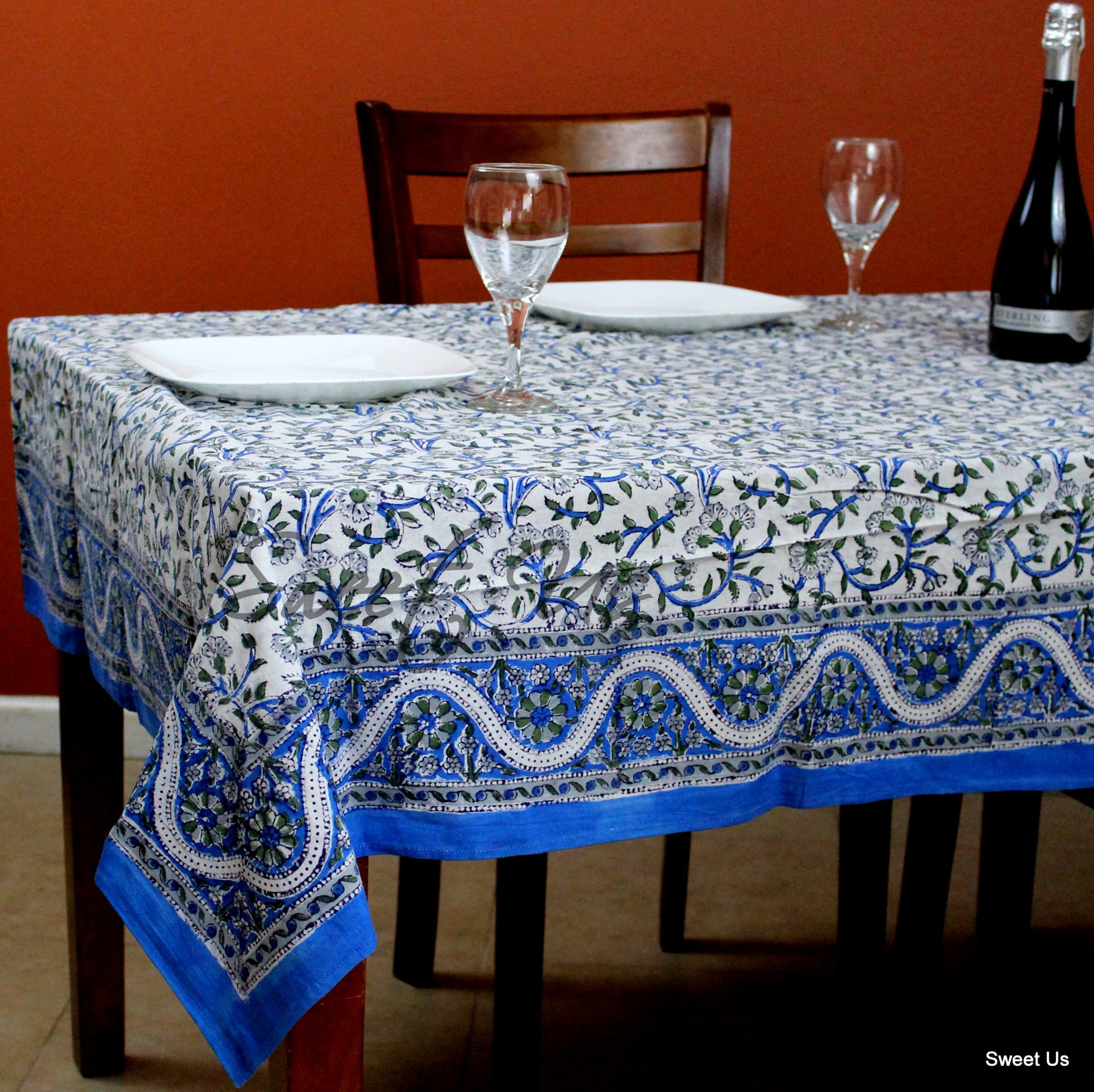 Hand block printed,thick tablecloth