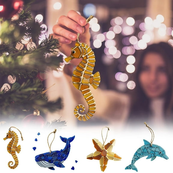 Fwttom Sea Glass Acrylic Ornaments - Marine Animal Theme Whale Lucky Ornament, Family Hanging Christmas Decoration