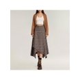 thumbnail image 2 of Womens Coffee Brown Asymmetrical Plaid Midi Skirt With Handkerchief Hem, 2 of 6