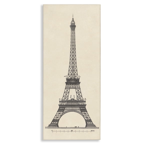 Stupell Industries Parisian Tower Illustration Architecture Painting Wrapped Canvas Canvas Art Print Wall Art, 10 x 24