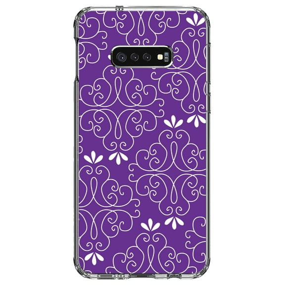 DistinctInk Clear Shockproof Hybrid Case for Samsung Galaxy S10e (5.8" Screen) - TPU Bumper, Acrylic Back, Tempered Glass Screen Protector - Purple White Floral