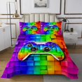 thumbnail image 1 of Erosebridal Boys Gamepad Coverlet Set Queen, Rainbow Square Bedding Set, Geometric Decor, 3pcs, 1 of 5