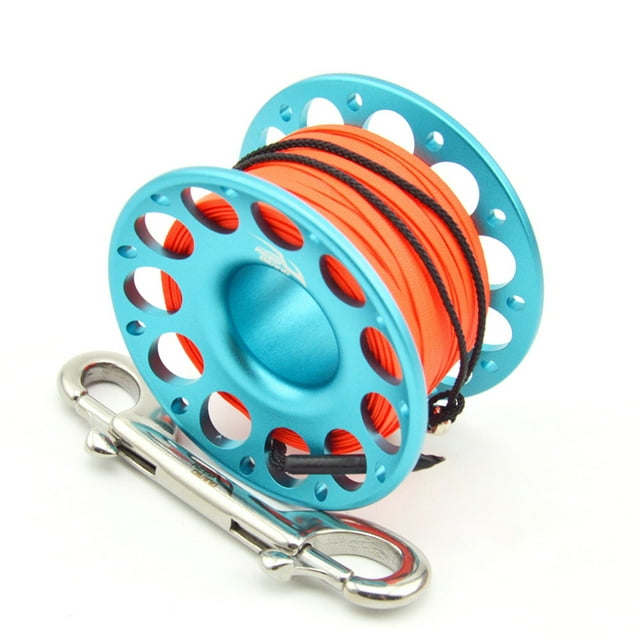 relayinert Keep Diving Aluminium Spool Reel Polyester Rope Reels Outdoor Activity Underwater Accessories with Double End Hook Blue 30m