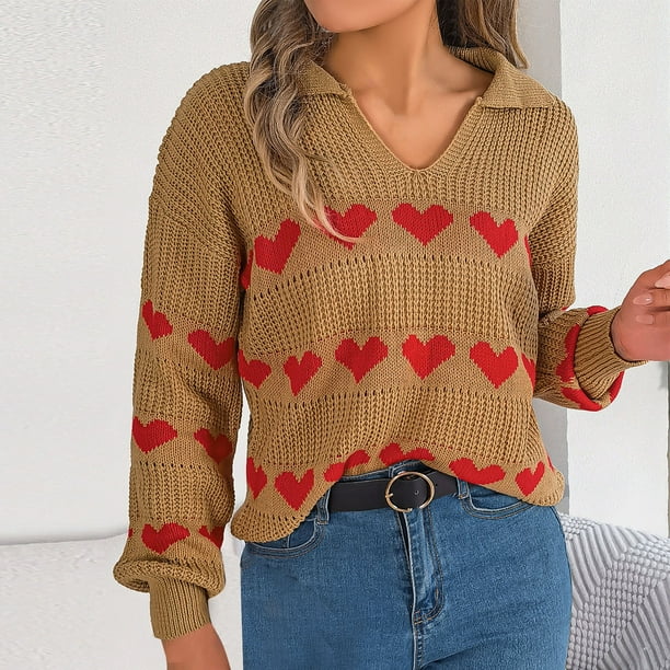 Suéter de cuello en V para mujer, estampado de moda, manga larga, cuello en V, para mantener el calor, blusa de salida, suéter para mujer.