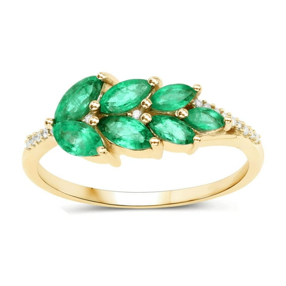 Natural Zambian Emerald Ring Cluster Style 14K Yellow Gold Gift for Women