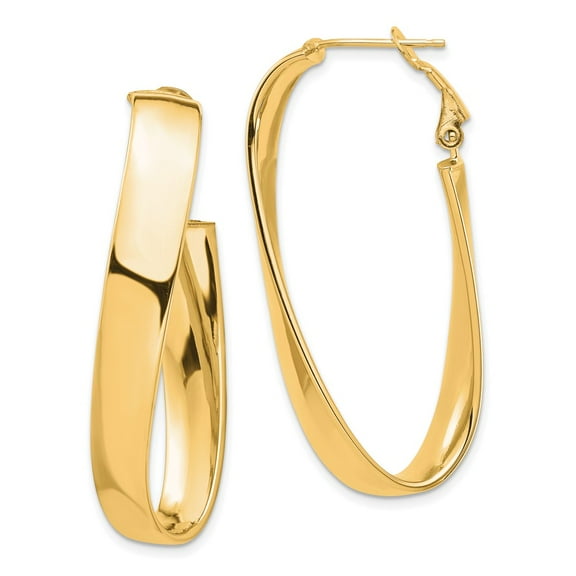Primal Gold 14 Karat Yellow Gold 7mm Twisted Omega Back Oval Hoop Earrings