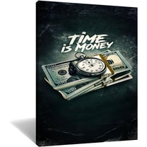 Inspirational Canvas Wall Art Time is Money Poster Print Motivational Pictures Vintage Painting Home Decor Artwork for Living Room Bedroom Office Decoration Framed Ready to Hang [18''''W x 12''''H]