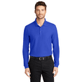 thumbnail image 3 of Zfeel High Performance Men's Long Sleeve Polo, Poly-Cotton Blend Shirt, Sport Royal, L, 3 of 6