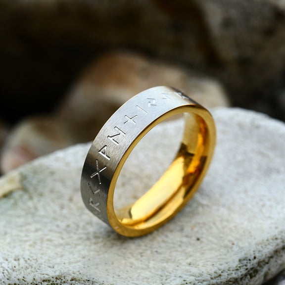 Unisex Stainless Steel Viking Letters Ring With Gold And Blue Finishes 6mm 8mm Jewelry Sizes 7 8 9 10 11 12 13