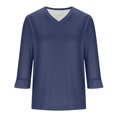 thumbnail image 4 of Womens Tops 3/4 Length Sleeve Summer Tunic T Shirts Ladies V-Neck Dressy Casual Ruffle Sleeve Blouses Navy L, 4 of 7