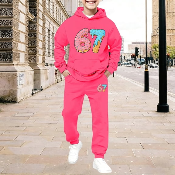 Kids Outfits Set 6 7 Six Seven Letter Outfits Set Comfortable 67 Shirt And Pants Set Sweatsuit 2Pcs Clothes Sets Boys Girls Outfit For Kids 2 14 Y Hot Pink 140(8-9 Years)
