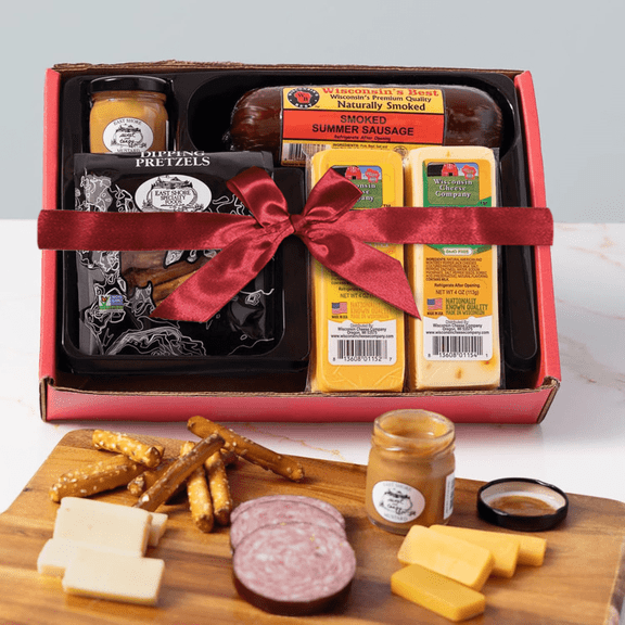 Wisconsin Cheese, Sausage, Pretzel & Mustard Valentine's Day Gift Box | Great for Gifts & Charcuterie Boards | Low Carb, High Protein, Keto-Friendly