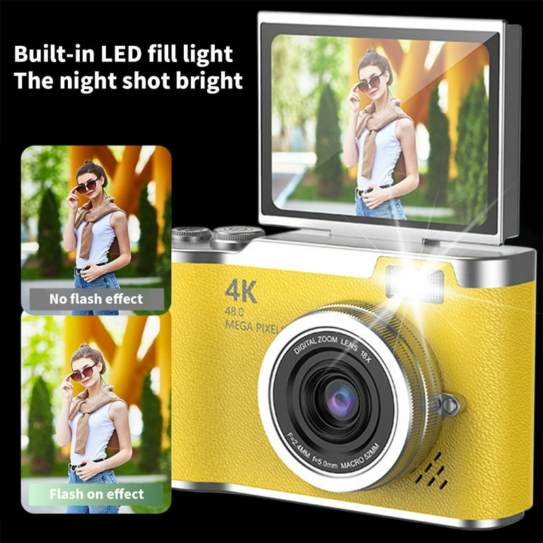 Yellow Digital Camera Flip Screen Selfie Camera 2.4 Inch Screen 8X