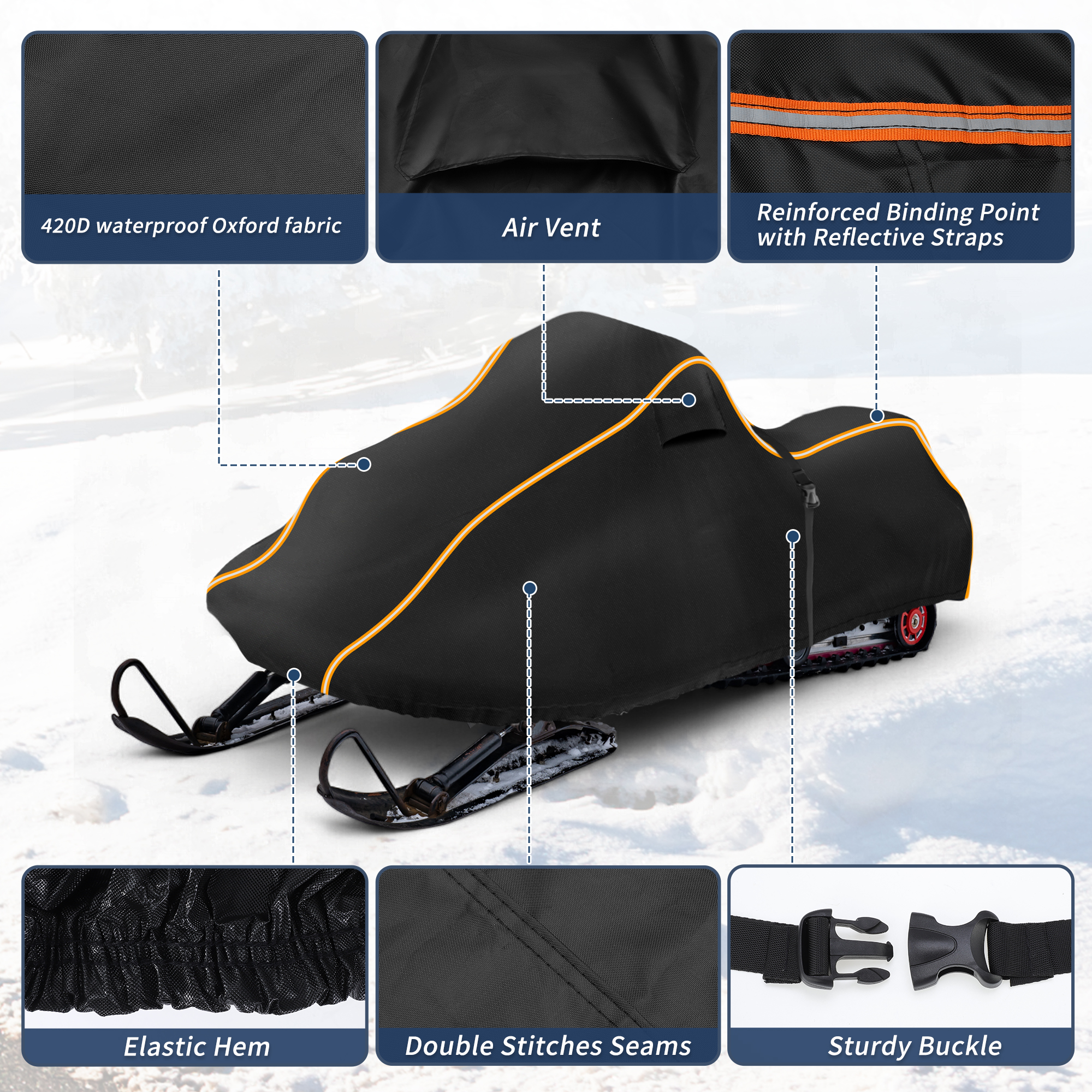 Unique Bargains Snowmobile Cover Waterproof Sled Ski Cover 420D Oxford Fabric 130"