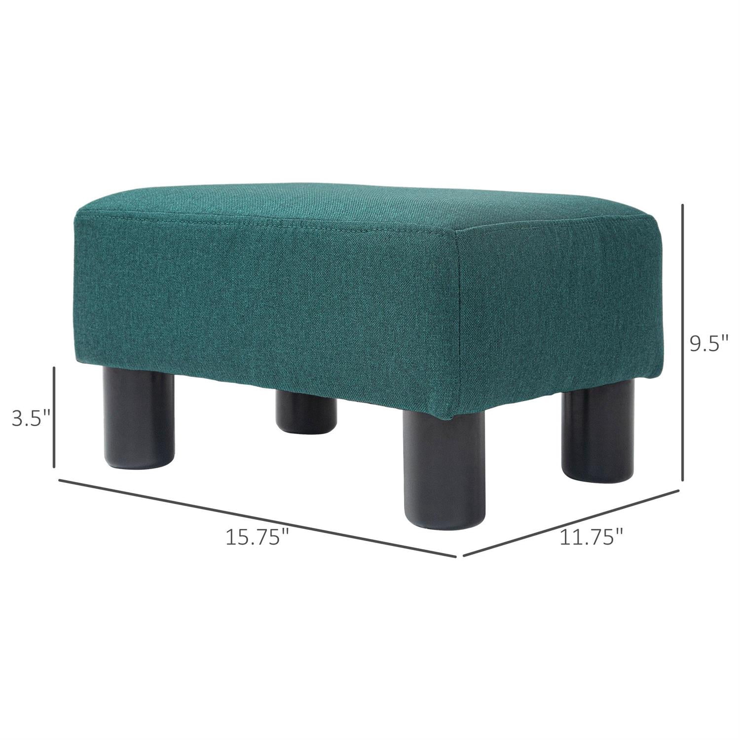 Demi Bonn 15" Small Ottoman Foot Rest, Foot Stool with Linen Fabric Upholstery and Plastic Legs, Cube Ottoman for Living Room, Bedroom, Green