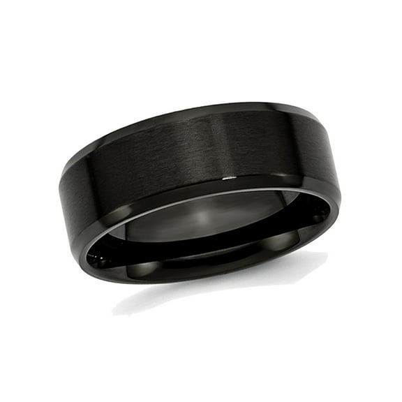 Gem & Harmony Mens Black Plated Stainless Steel 8mm Beveled Edge Wedding Band for Men