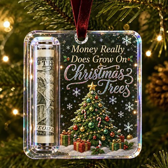 Christmas Cash Gift Ornament, Acrylic Money Holder Ornament with Ribbon for Christmas Tree & Holiday Gifts