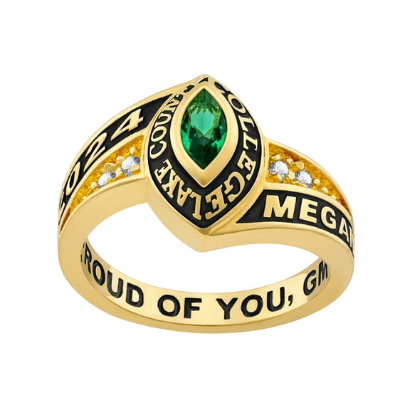 Order Now for 2025 Graduation, Freestyle Women's 18K Gold over Sterling Marquise Birthstone and CZ Class Ring, Personalized, High School or College