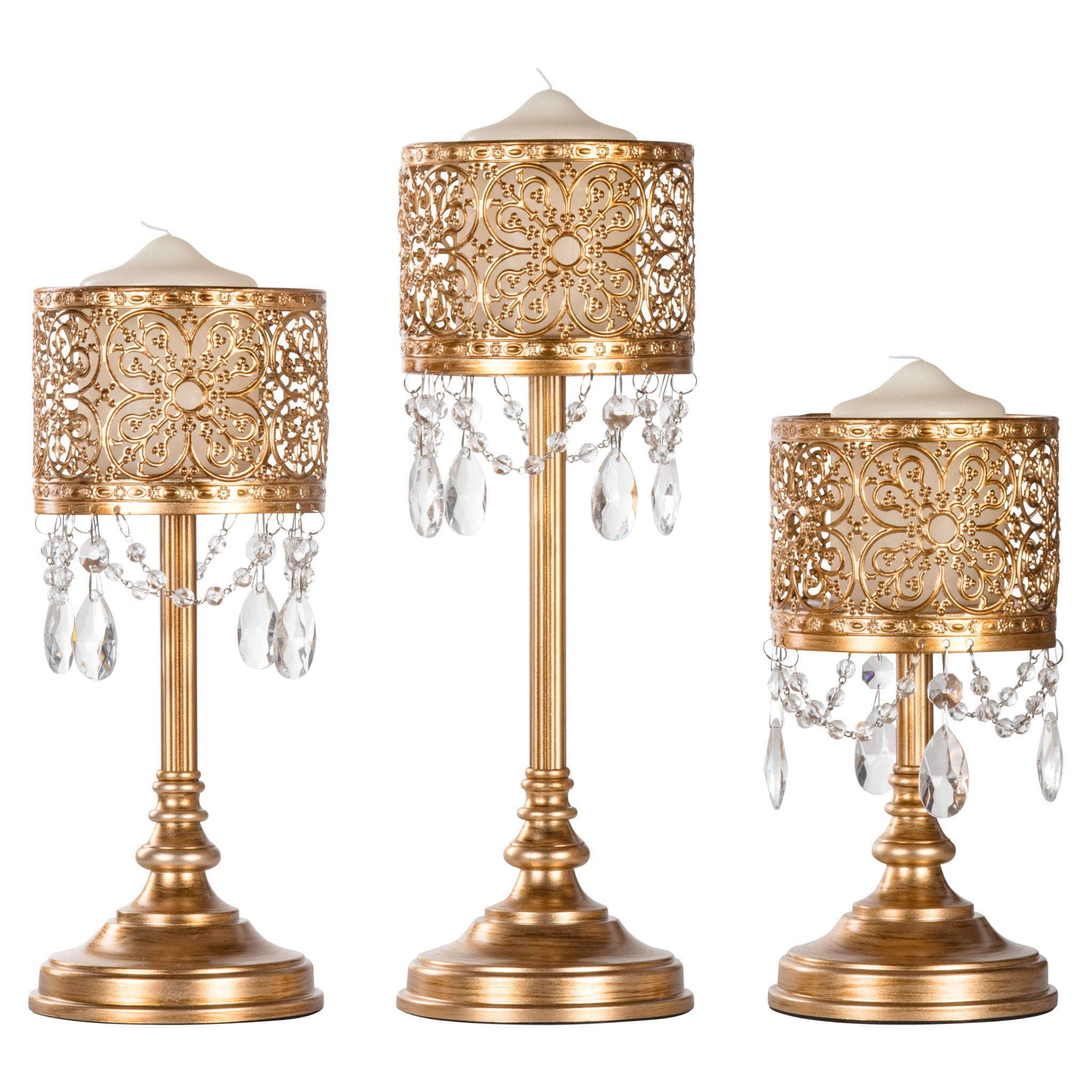 3 piece glass candle holder set
