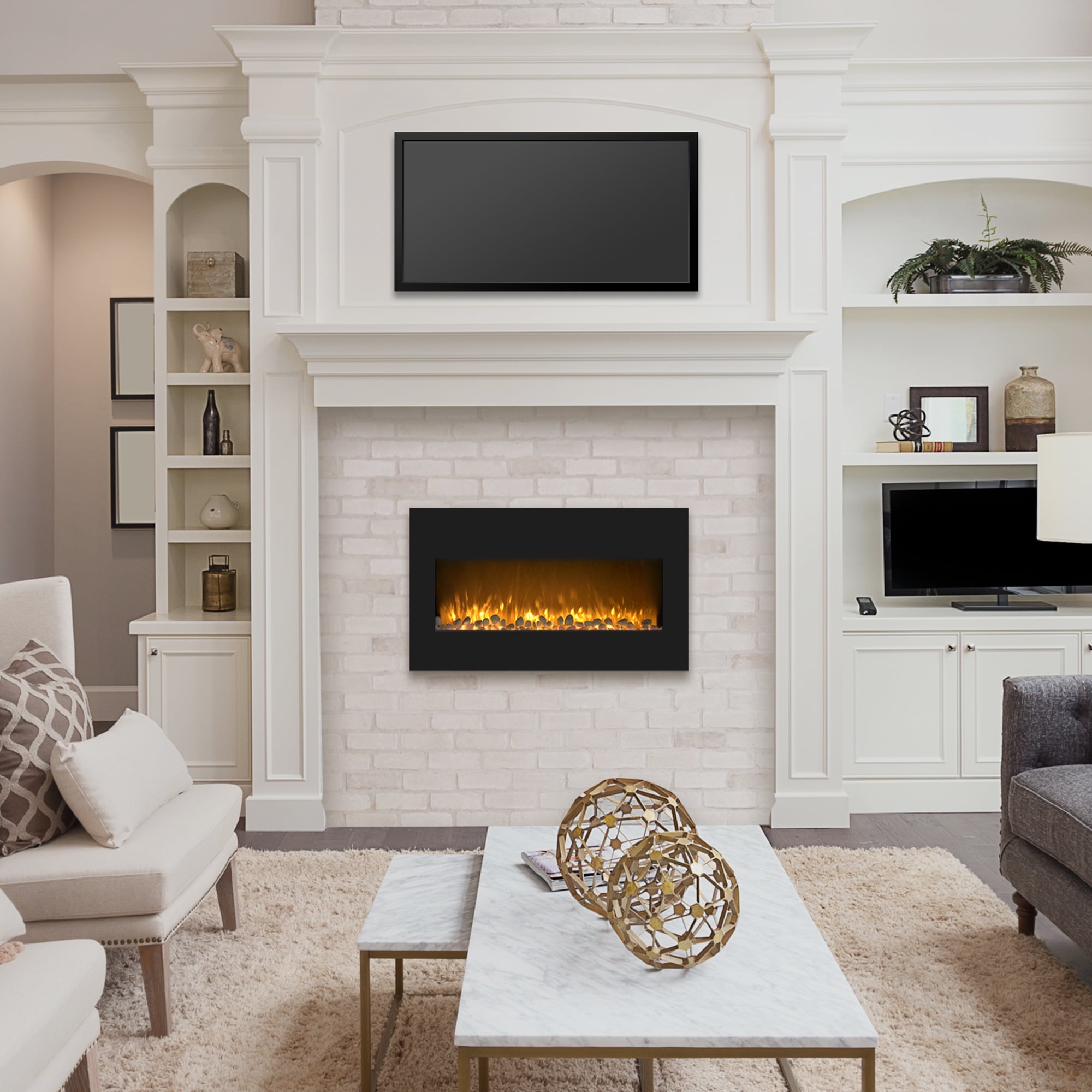 Northwest 36-inch Wall-Mount Modern Electric Fireplace with Remote, Black