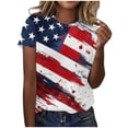 thumbnail image 2 of Itsame Fourth of July Independence Day Short T-Shirt Sleeve Womens American Flags Printed Short Sleeve Top, Round Neck Multicolor, 2 of 4