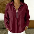 thumbnail image 2 of Womens Textured Golf Shirts Long Sleeve Half Zip Collared V Neck Loose Fit Sweatshirt Pullover with Chest Pockets for Business Casual Work Office, Wine, M, 2 of 7