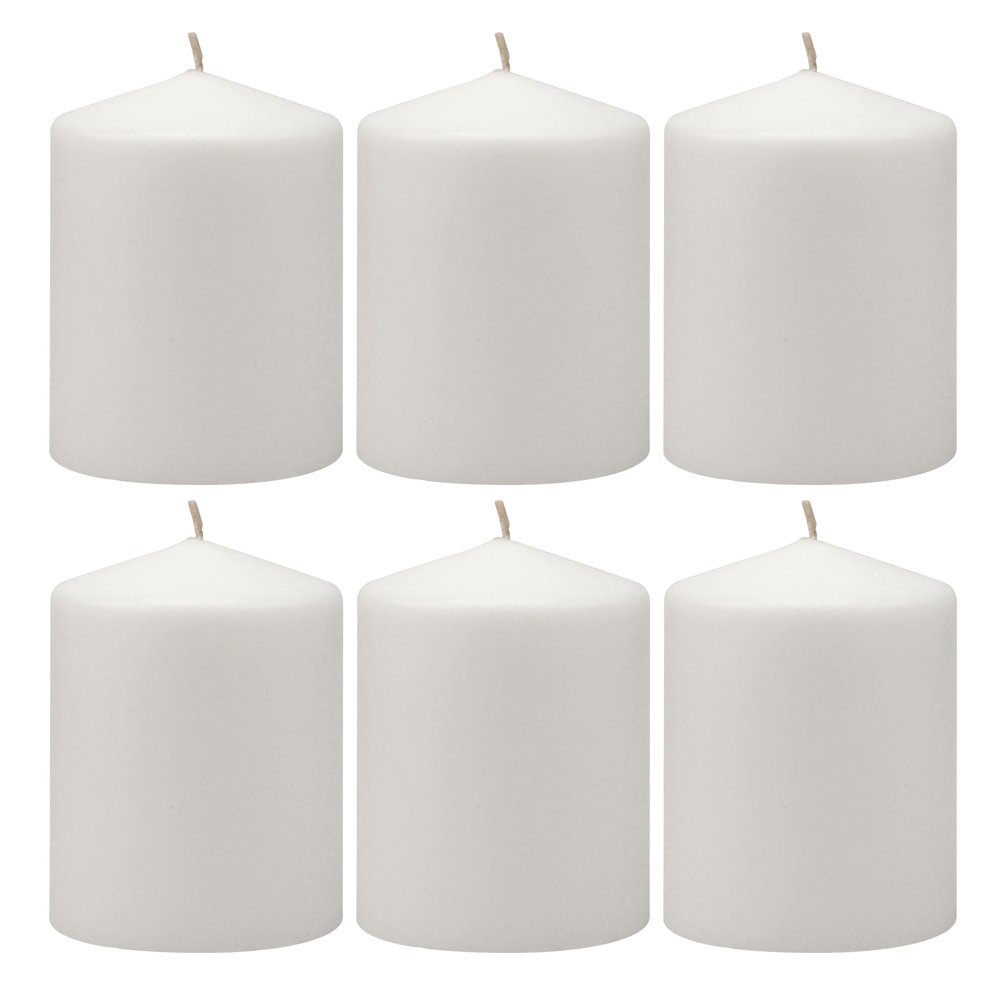 Stonebriar 3 x 4 Unscented White Pillar Candles, Set of 6