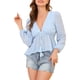 thumbnail image 5 of INSPIRAR CHIC Blusa de Manga Larga Suiza con Escote en V Profundo y Cuerda para Mujeres XS Azul Claro, 5 of 8
